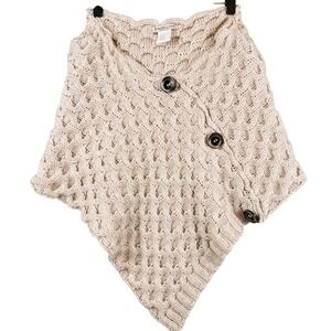 Fratelli Talli Italy Wool Alpaca Acrylic Oatmeal Knit Poncho Cape Buttons OSFM